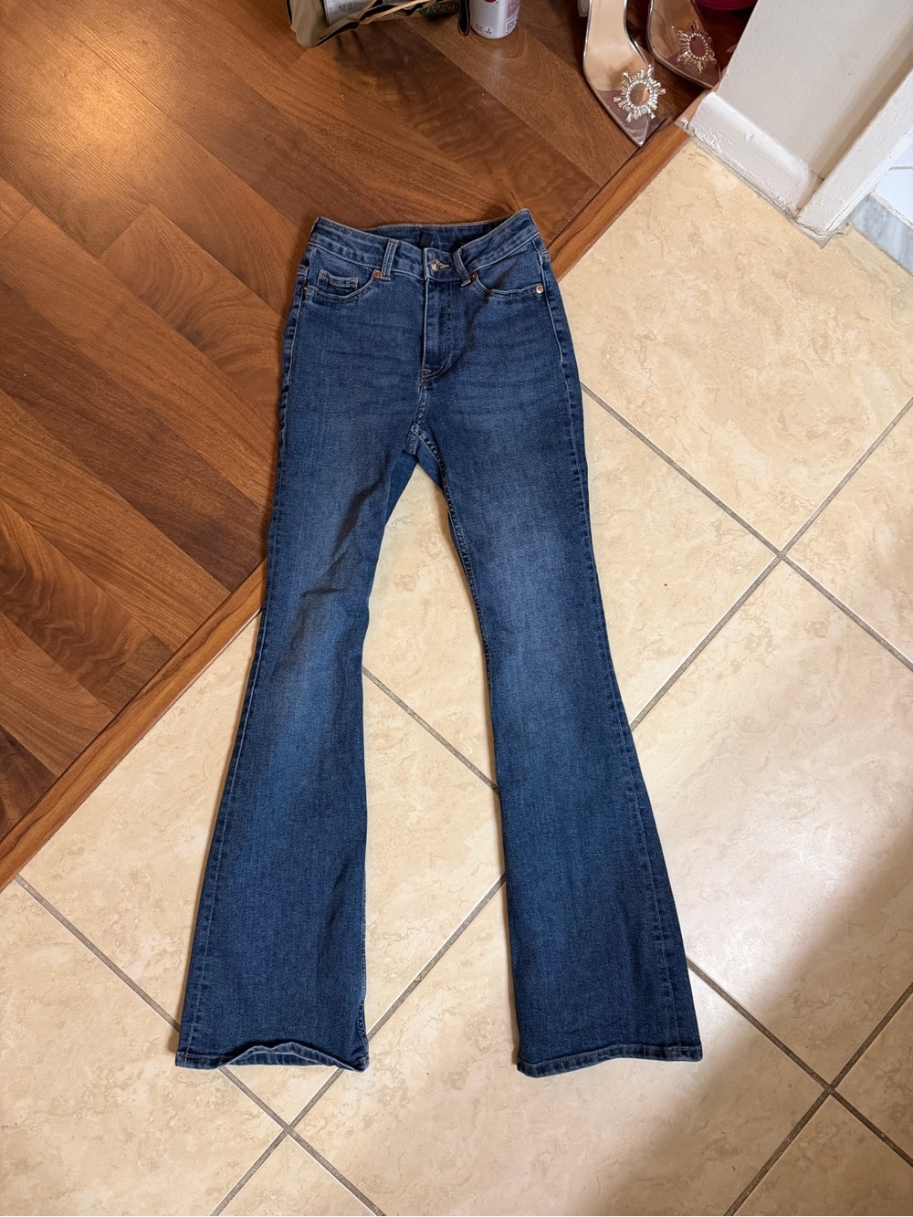 H&M Dark Blue High-Rise Flare Jeans